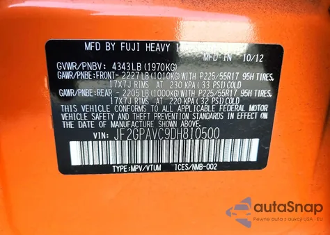 2013 Subaru Xv Crosstrek 2.0 Premium z USA, uszkodzony, nr VIN JF2GPAVC9DH810500